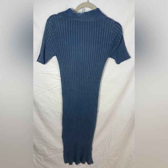 Daily Practice Ribbed Knit Polo Midi Dress Blue Short Sleeve M - Picture 3 of 8